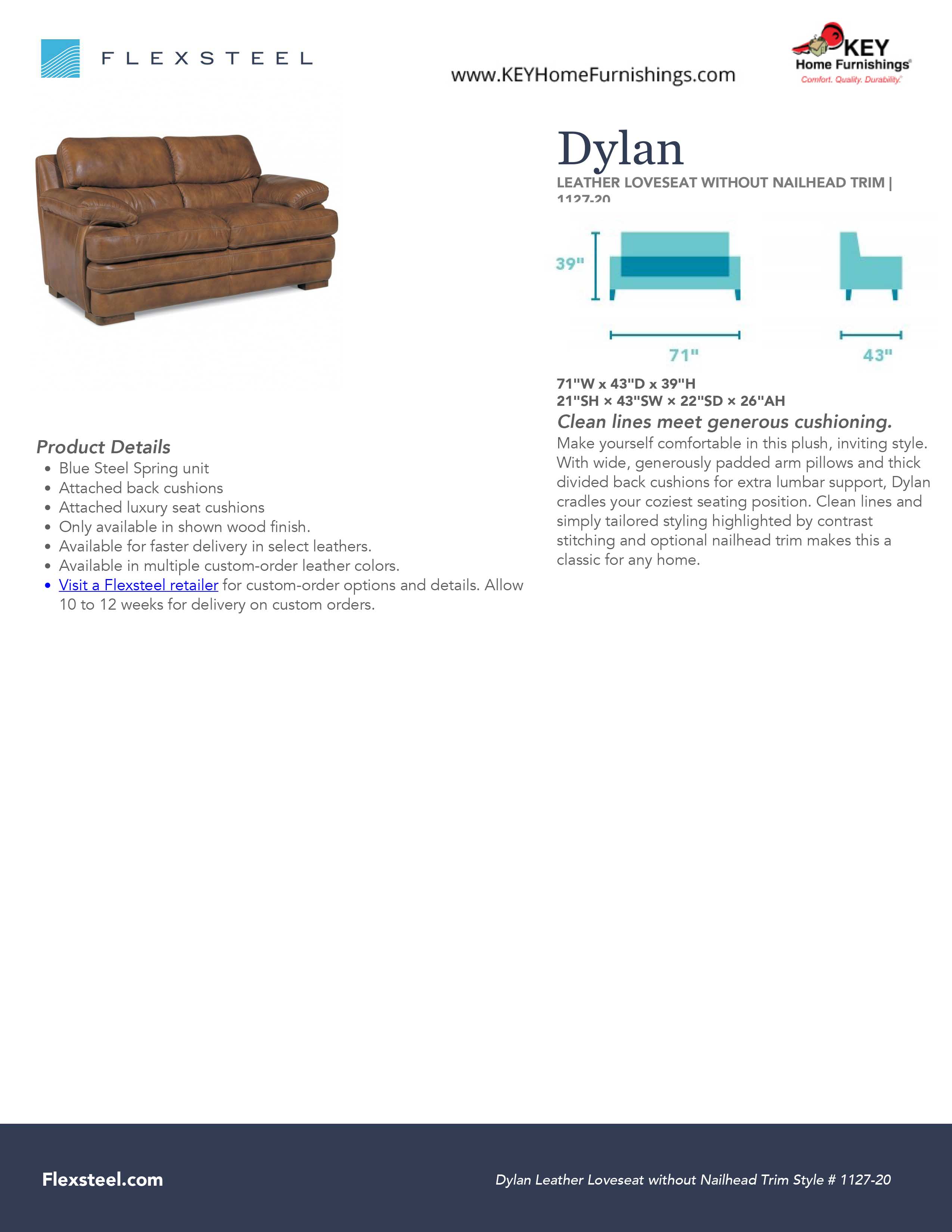 Flexsteel Furniture 1127-20 details and dimensions