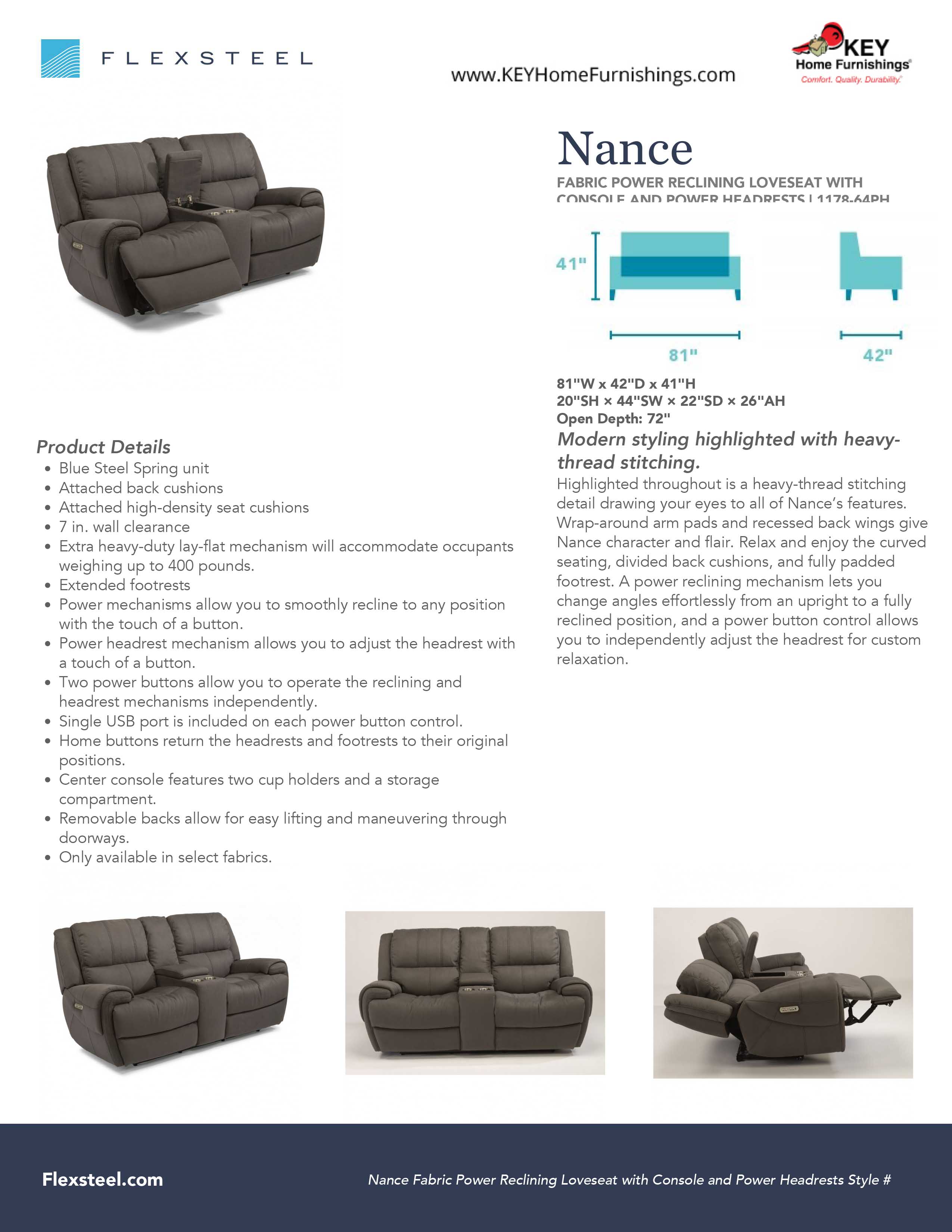 Flexsteel Furniture 1178-64PH details and dimensions