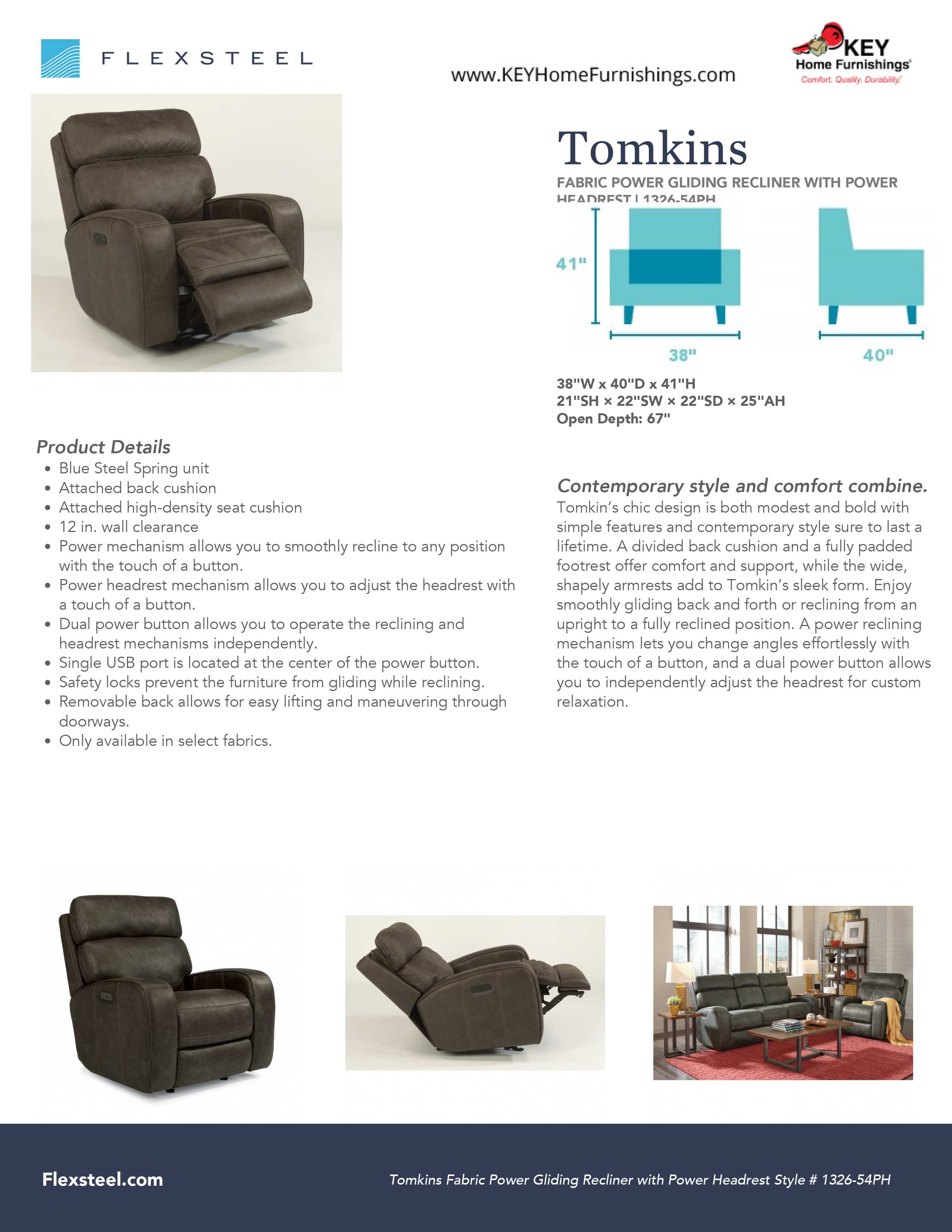 Flexsteel Furniture 1326-54PH details and dimensions