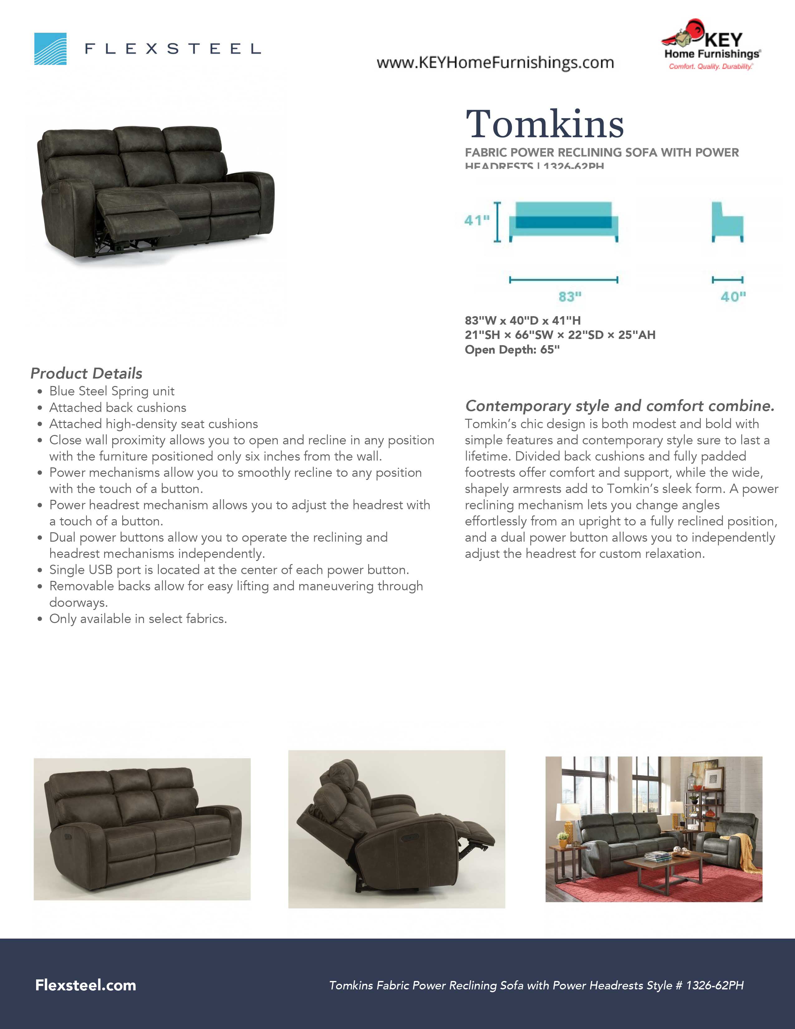 Flexsteel Furniture 1326-62PH details and dimensions