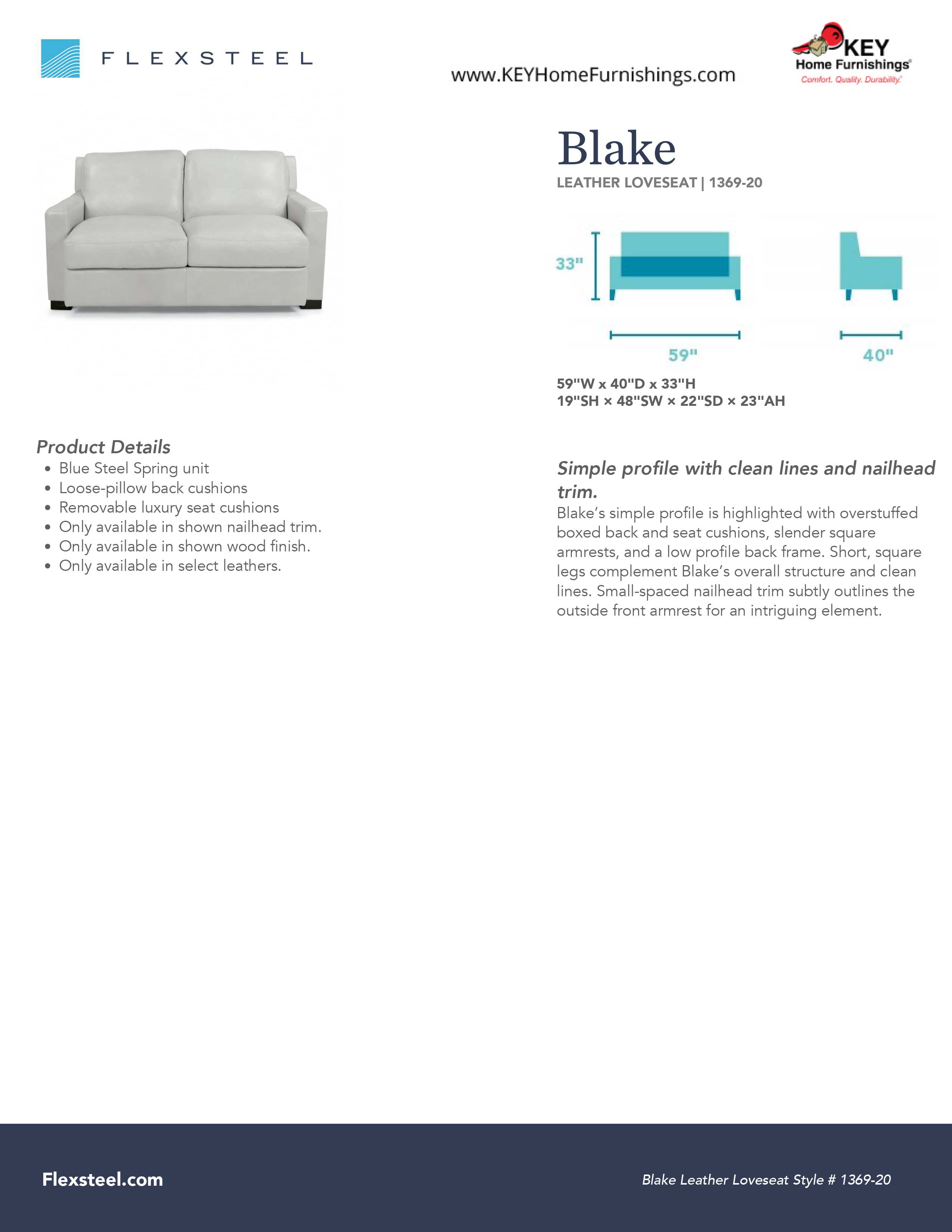 Flexsteel Furniture 1369-20 details and dimensions