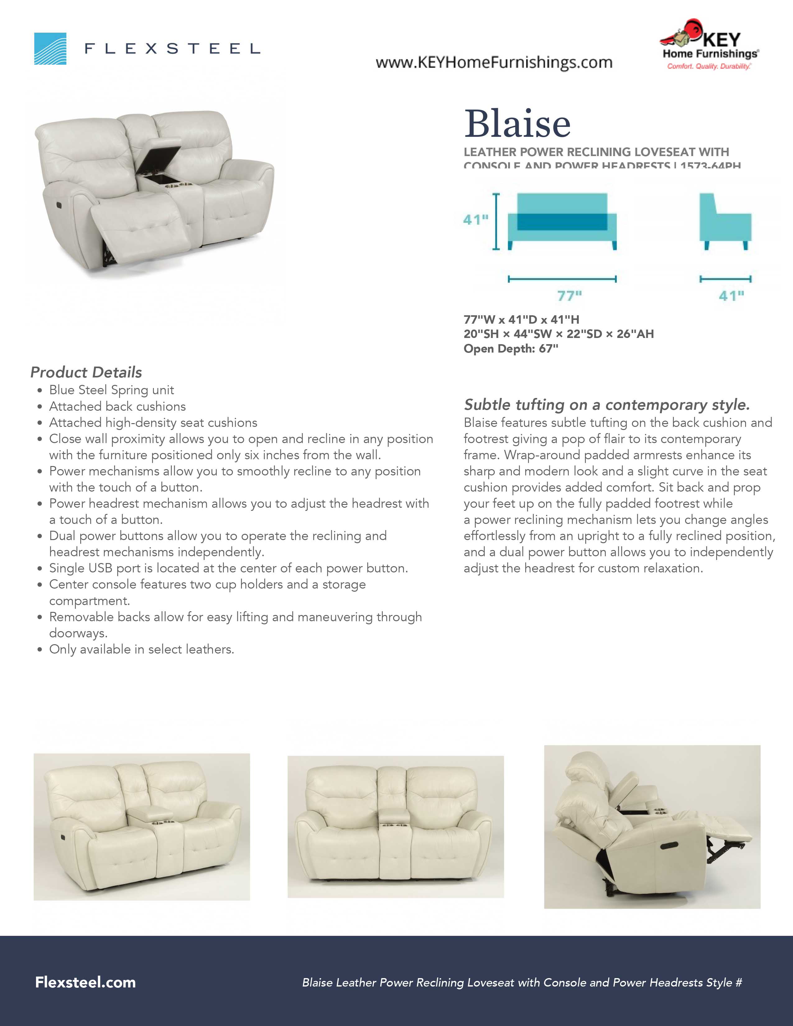 Flexsteel Furniture 1573-64PH details and dimensions