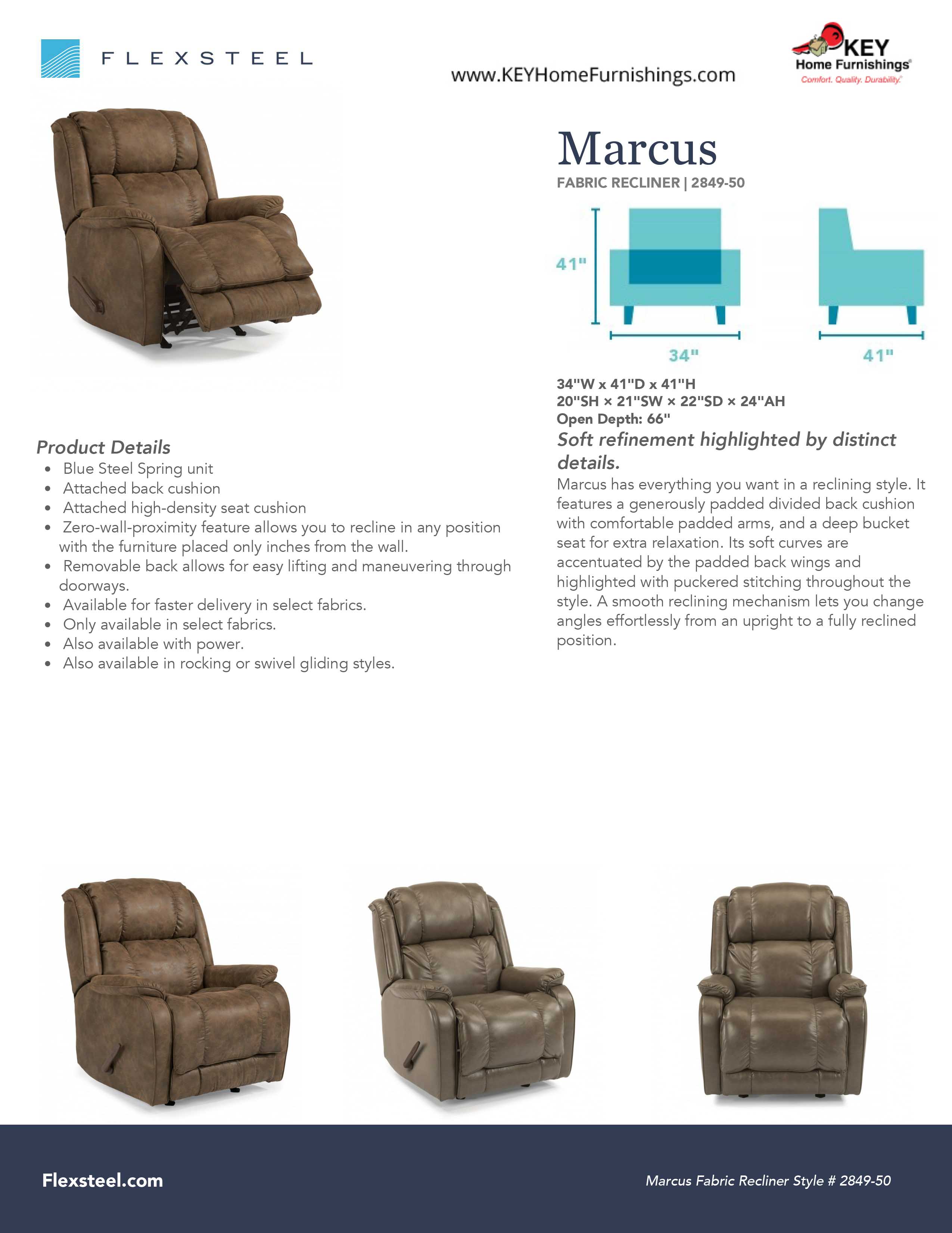 Flexsteel Furniture 2849-50 details and dimensions