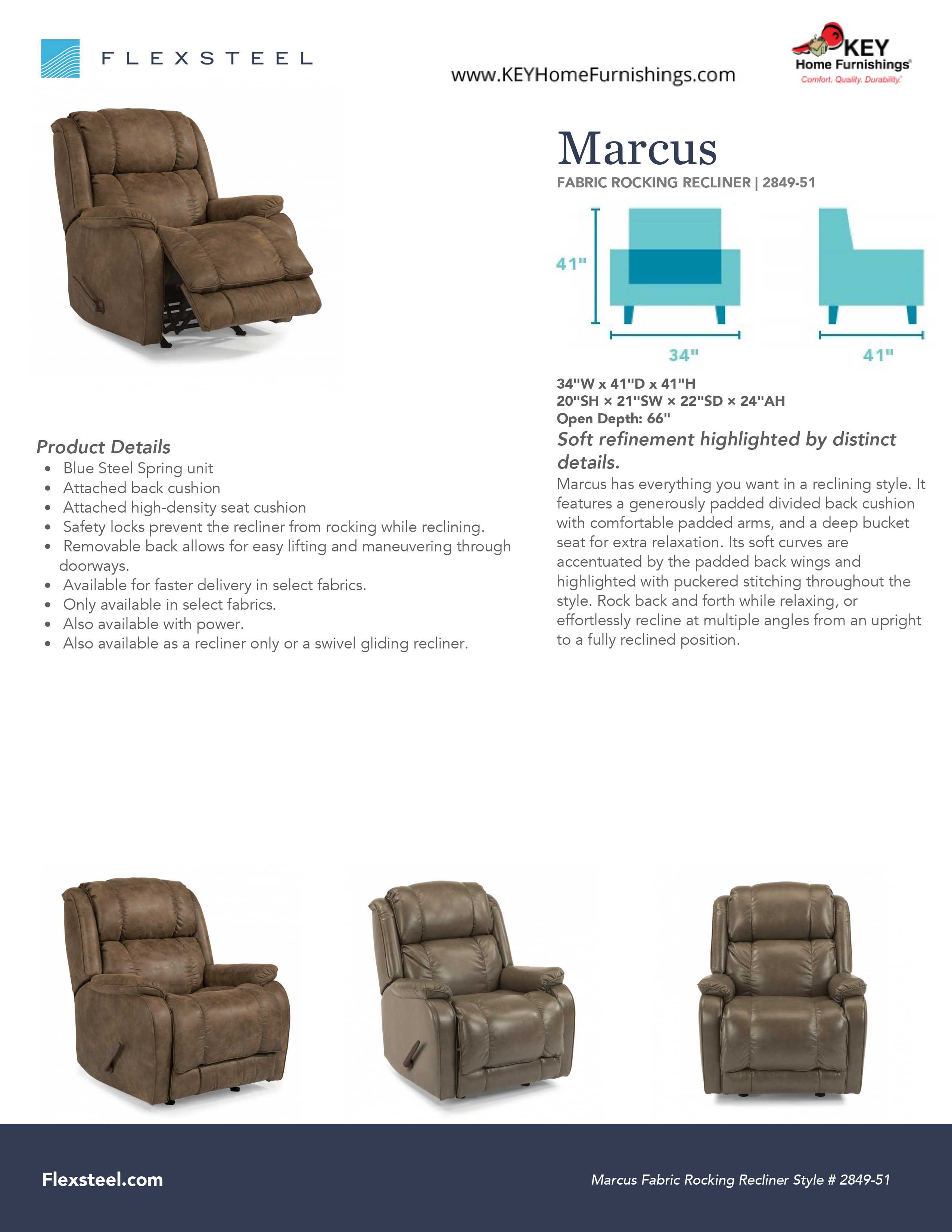 Flexsteel Furniture 2849-51 details and dimensions