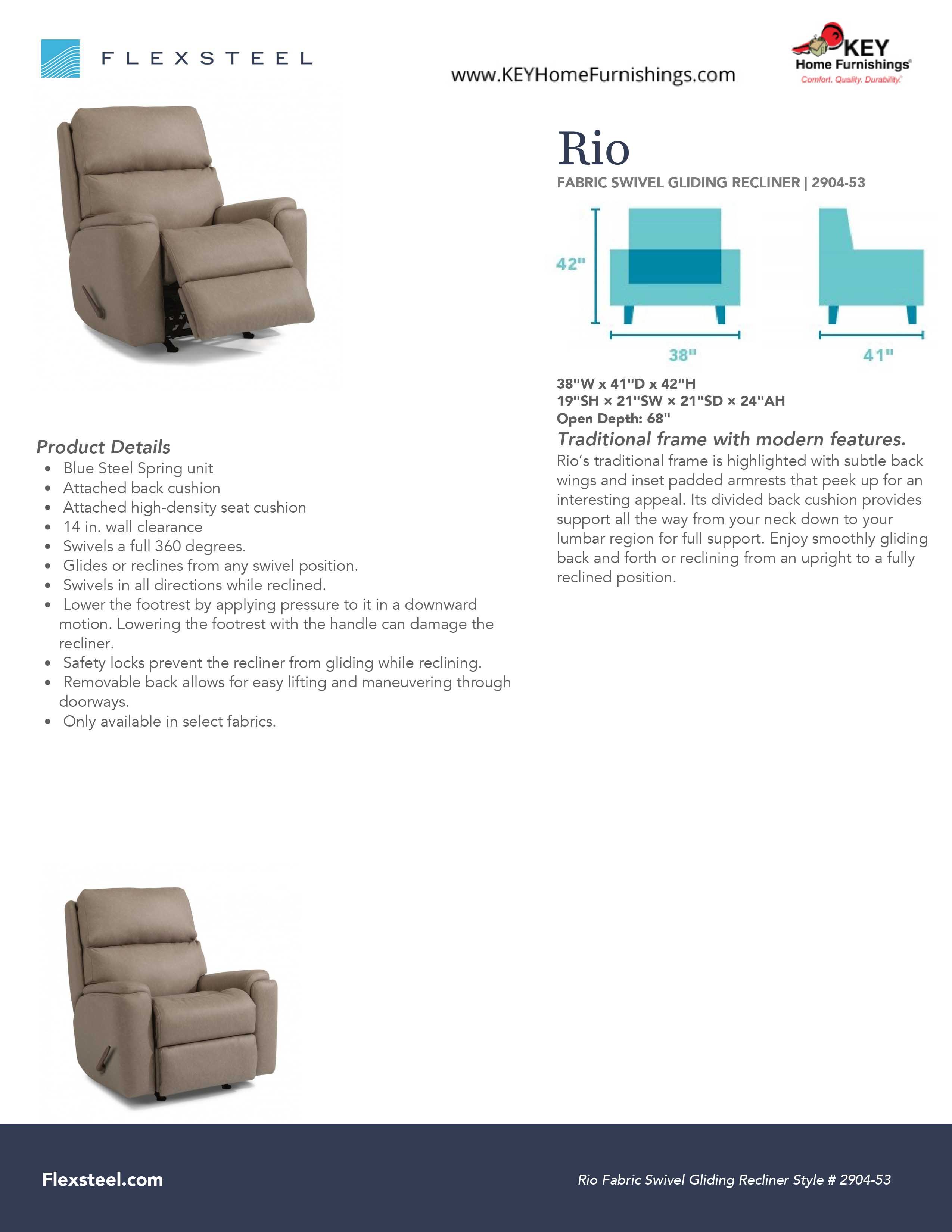 Flexsteel Furniture 2904-53 details and dimensions