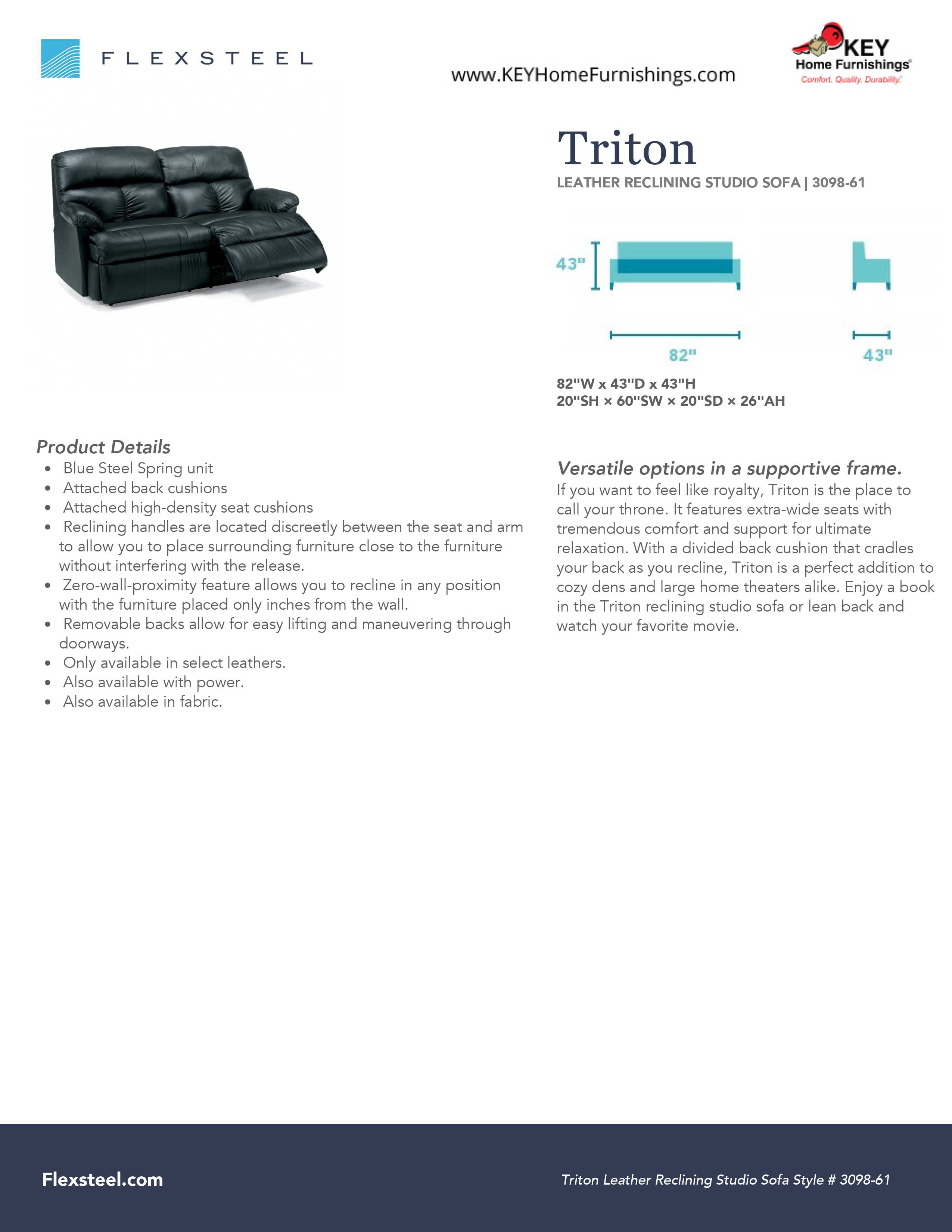 Flexsteel Furniture 3098-61 details and dimensions