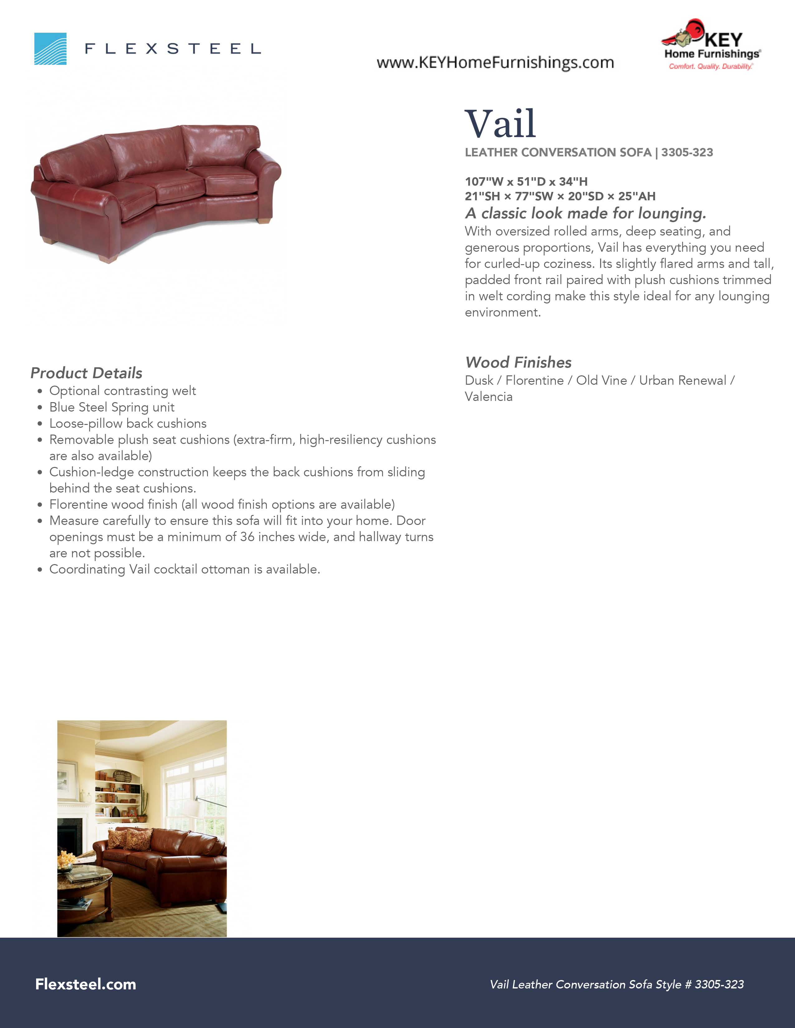 Flexsteel Furniture 3305-323 details and dimensions
