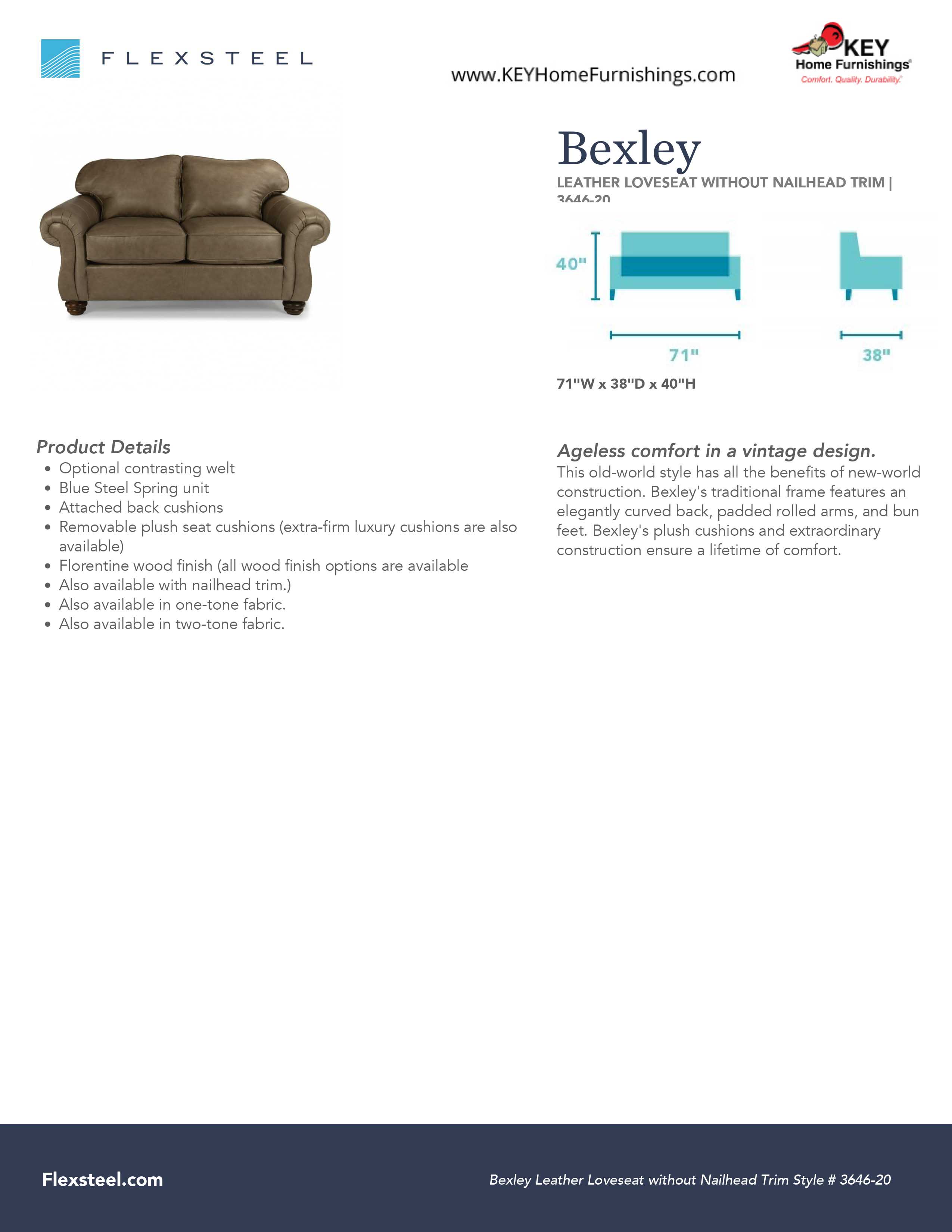 Flexsteel Furniture 3646-20 details and dimensions