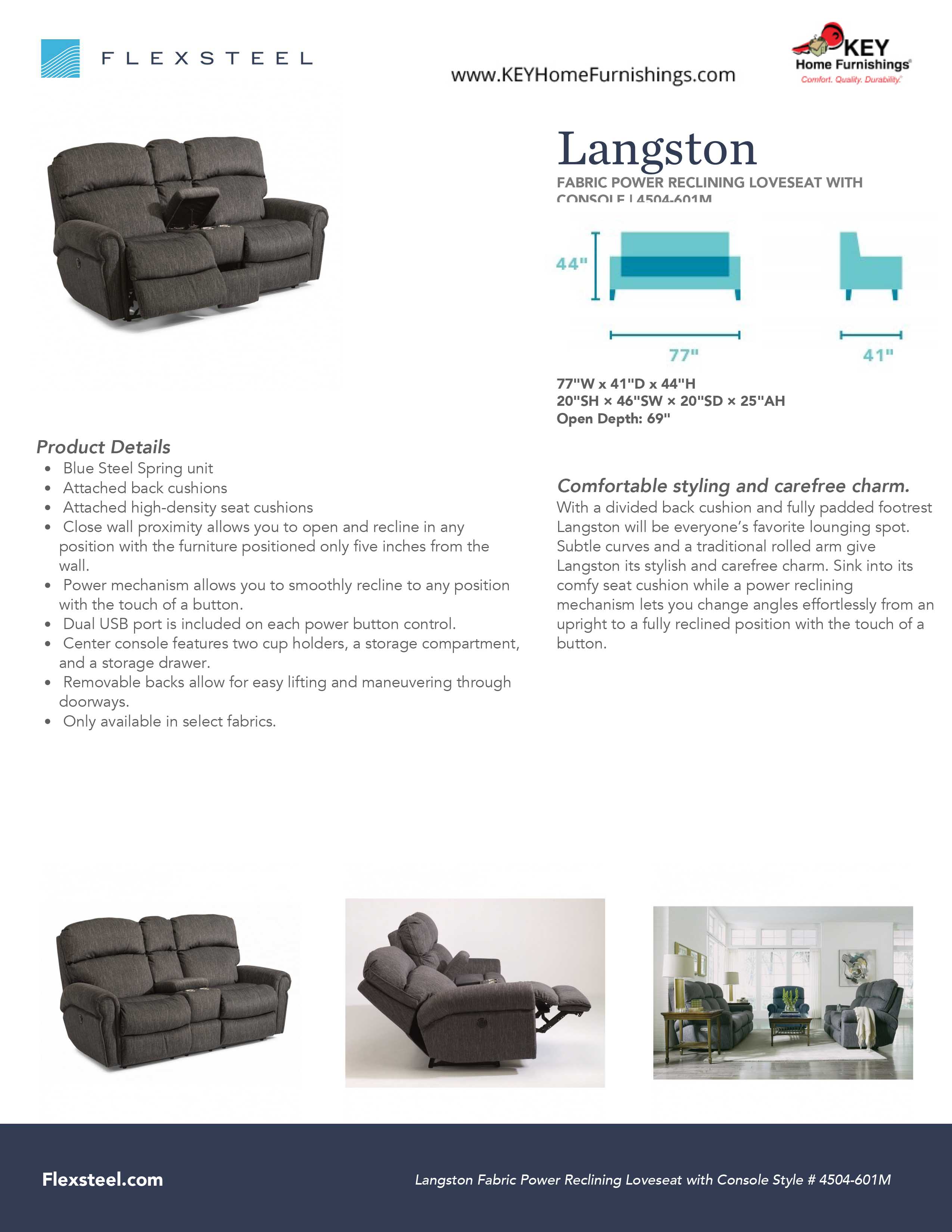 Flexsteel Furniture 4504-601M details and dimensions