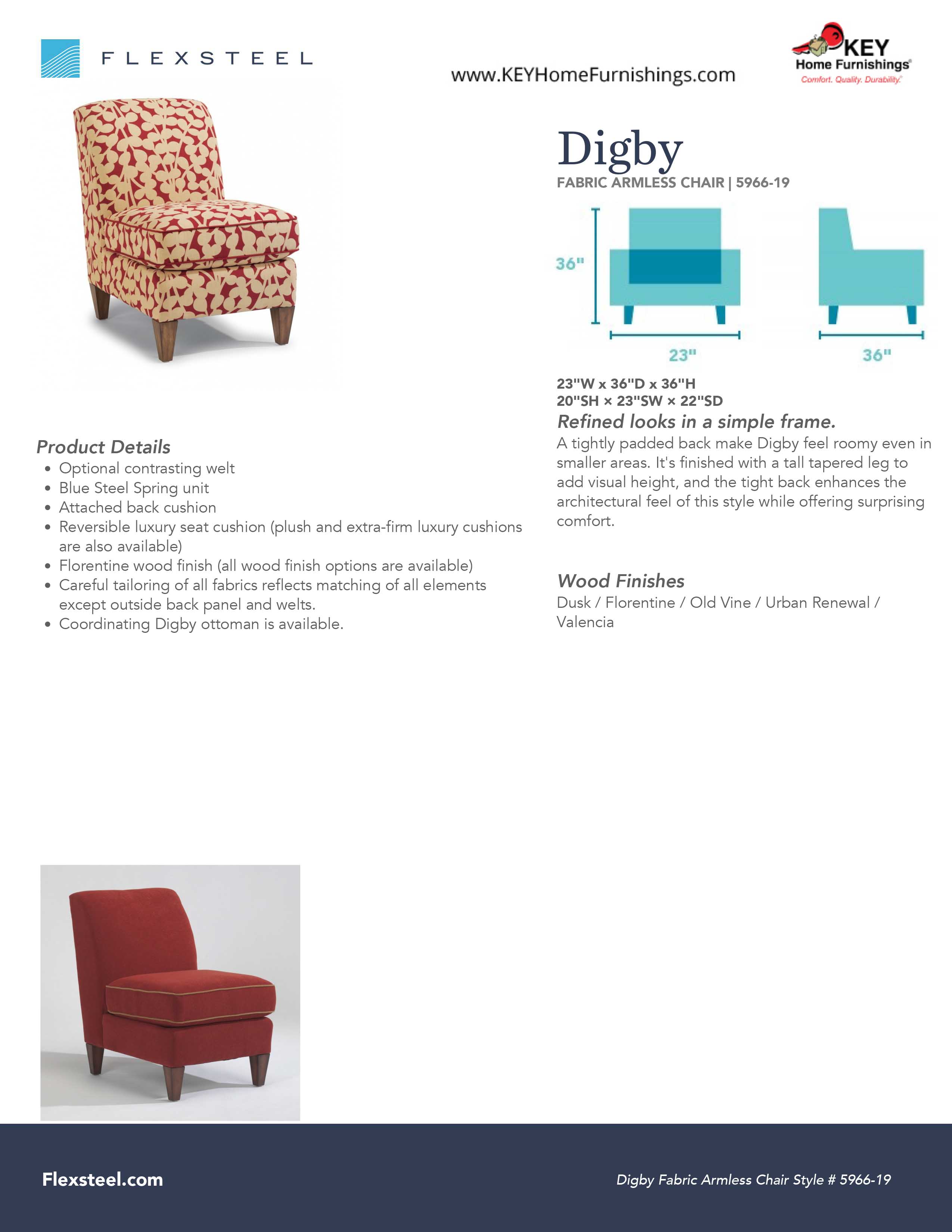 Flexsteel Furniture 5966-19 details and dimensions