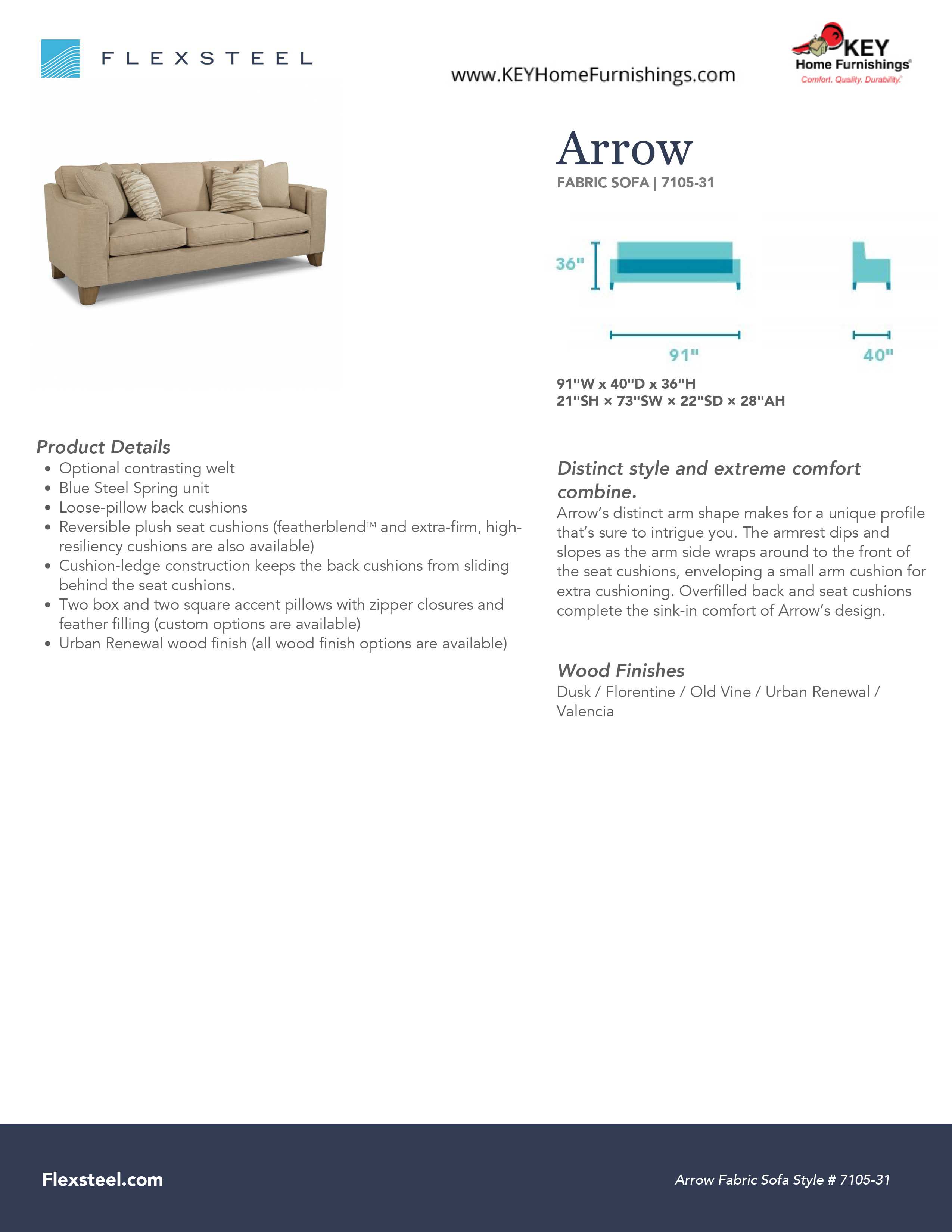 Flexsteel Furniture 7105-31 details and dimensions