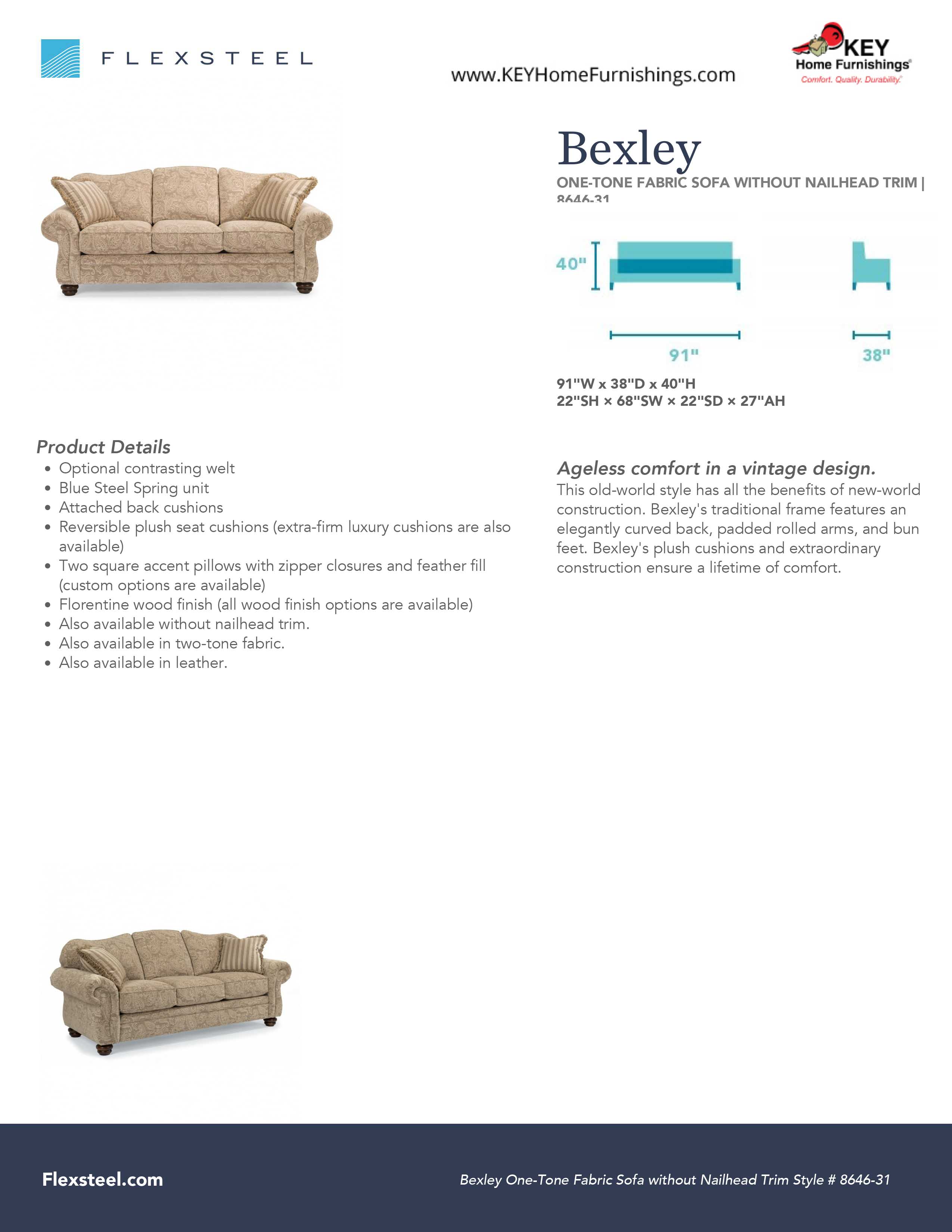 Flexsteel Furniture 8646-31 details and dimensions