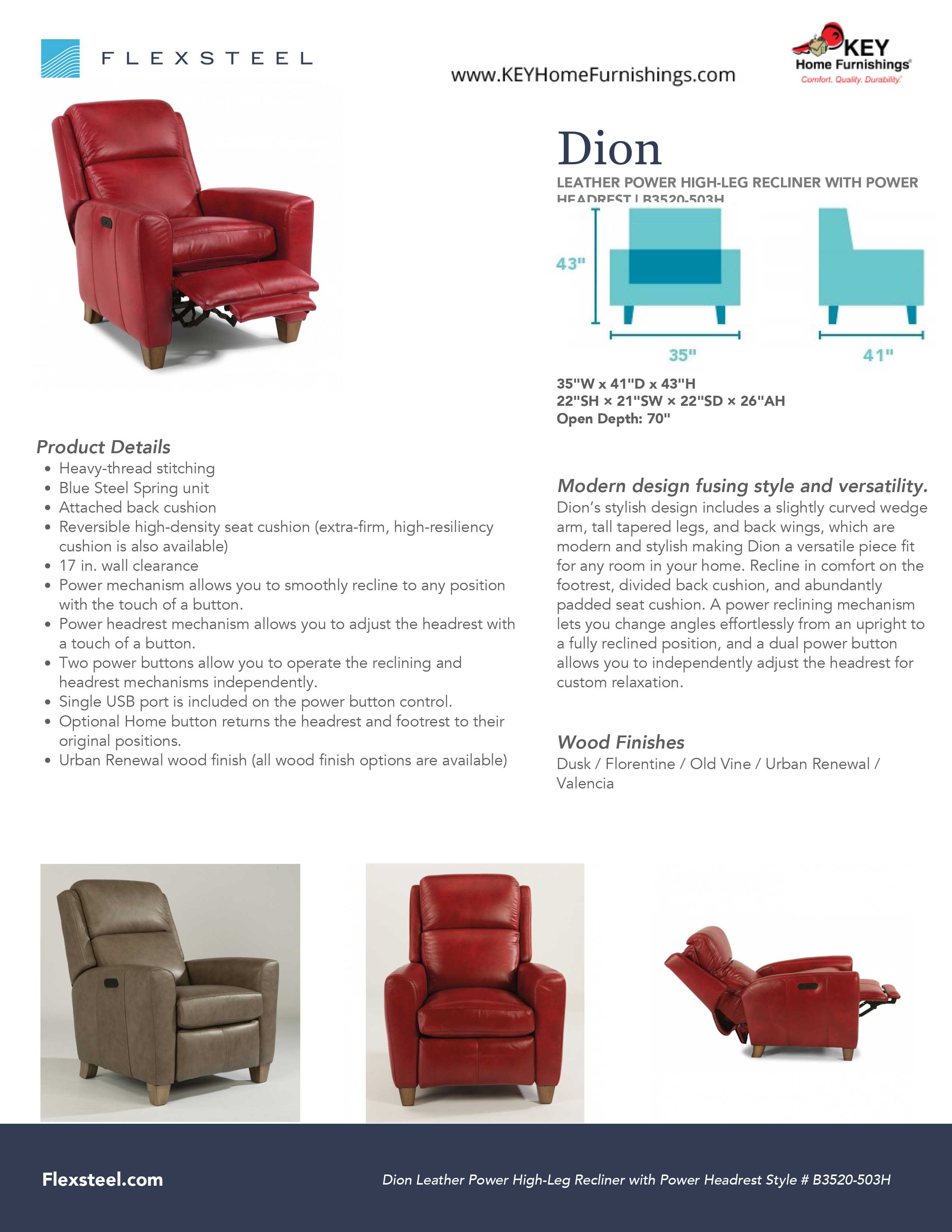 Flexsteel Furniture B3520-503H details and dimensions