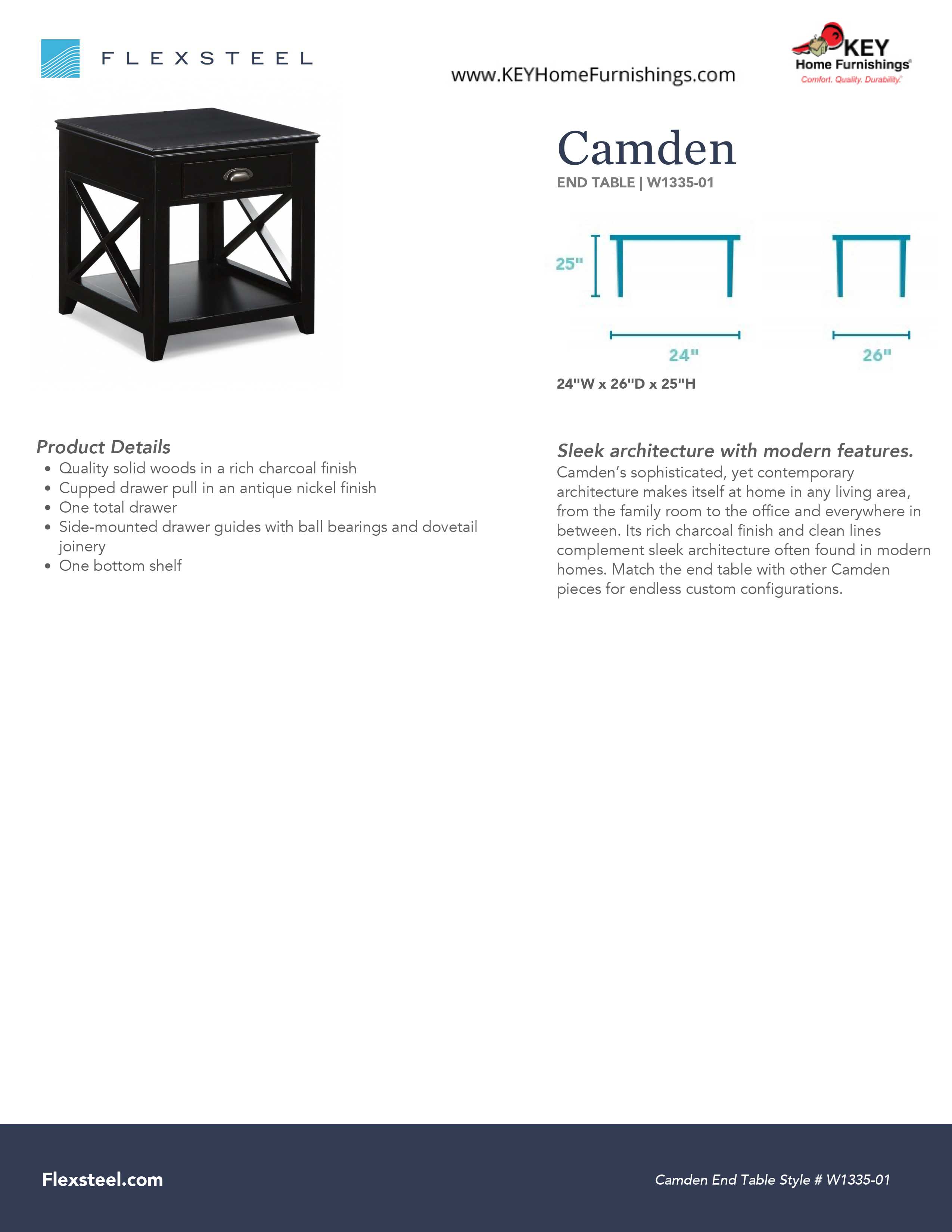 Flexsteel Furniture W1335-01 details and dimensions