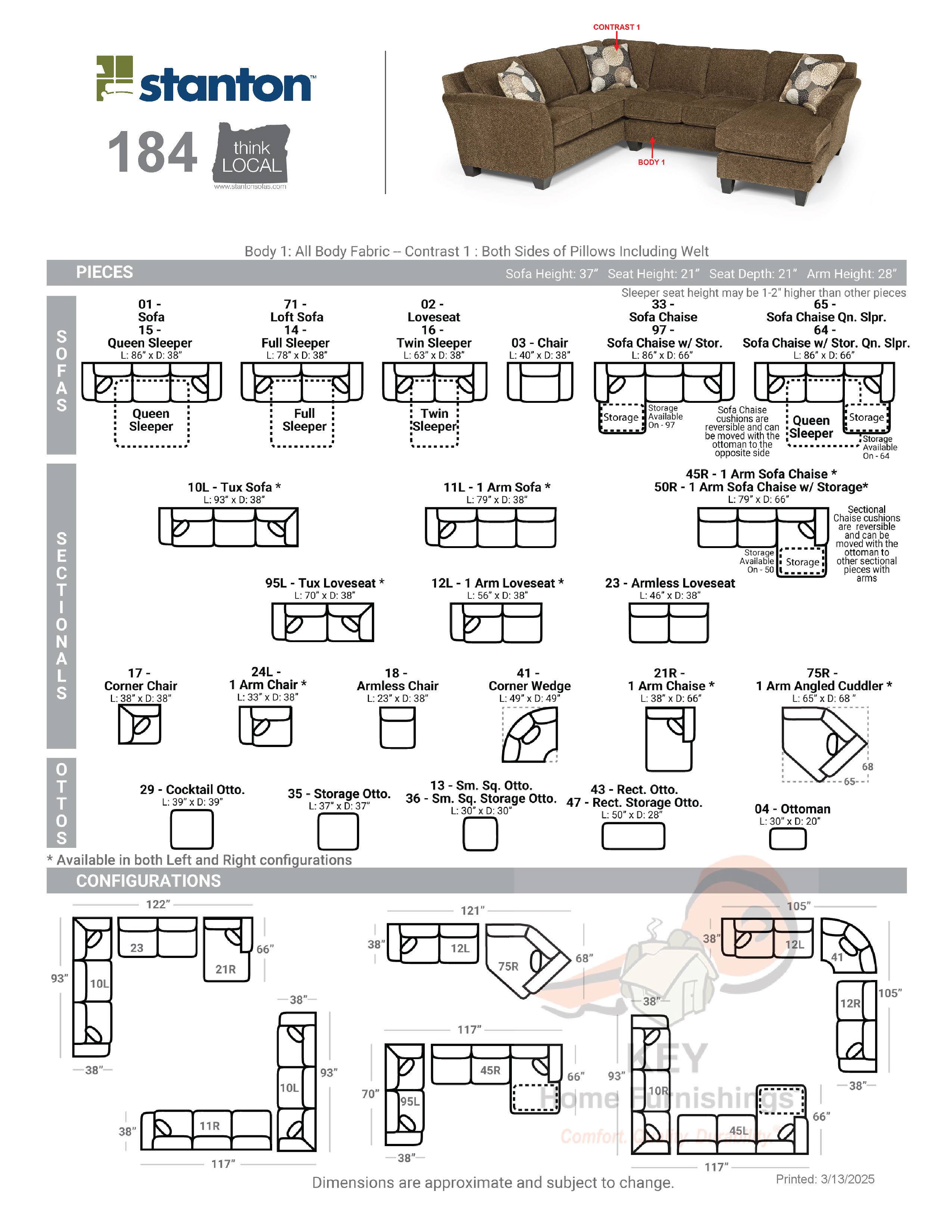 Sectional  configuration shown in Brinkley Tobacco Chrysanthemum Granite